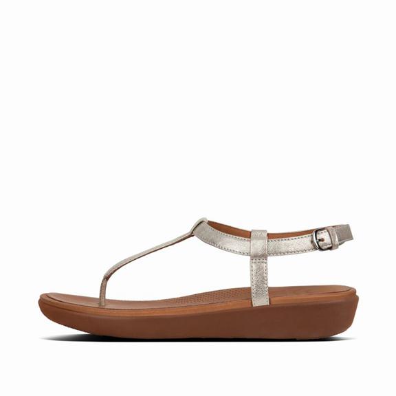 Sandales À Lanière Femme Fitflop Tia Cuir T-Bar Argent (SHD370524)